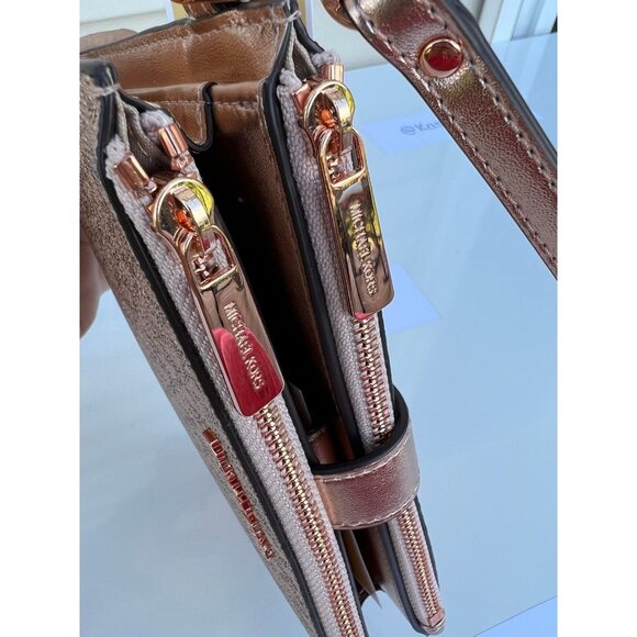 Michael Kors wristlet double zip wallet purse MK signature Rose Gold - Picture 7 of 8